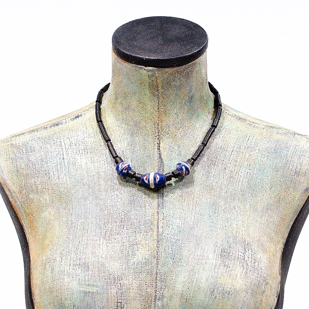 VTG 70's African Trade Bead Tribal Ethnic Necklace